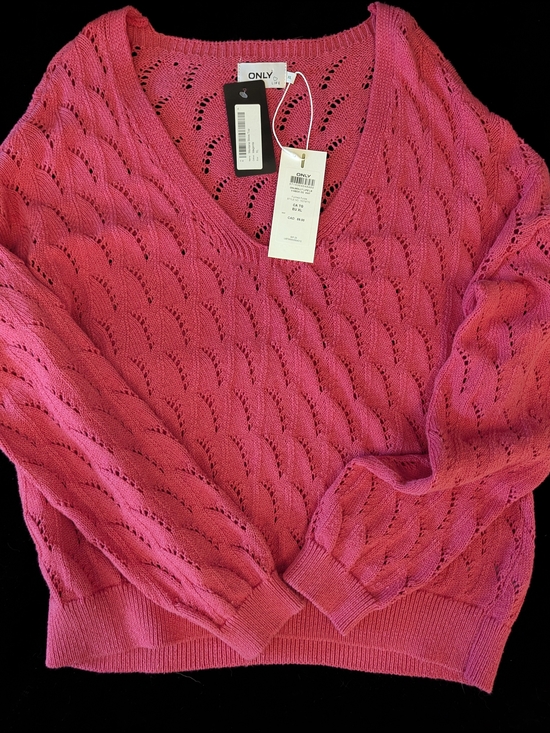 Only Sweaters - NWT ONLY Hot Pink V-Neck Openwork Knit Sweater